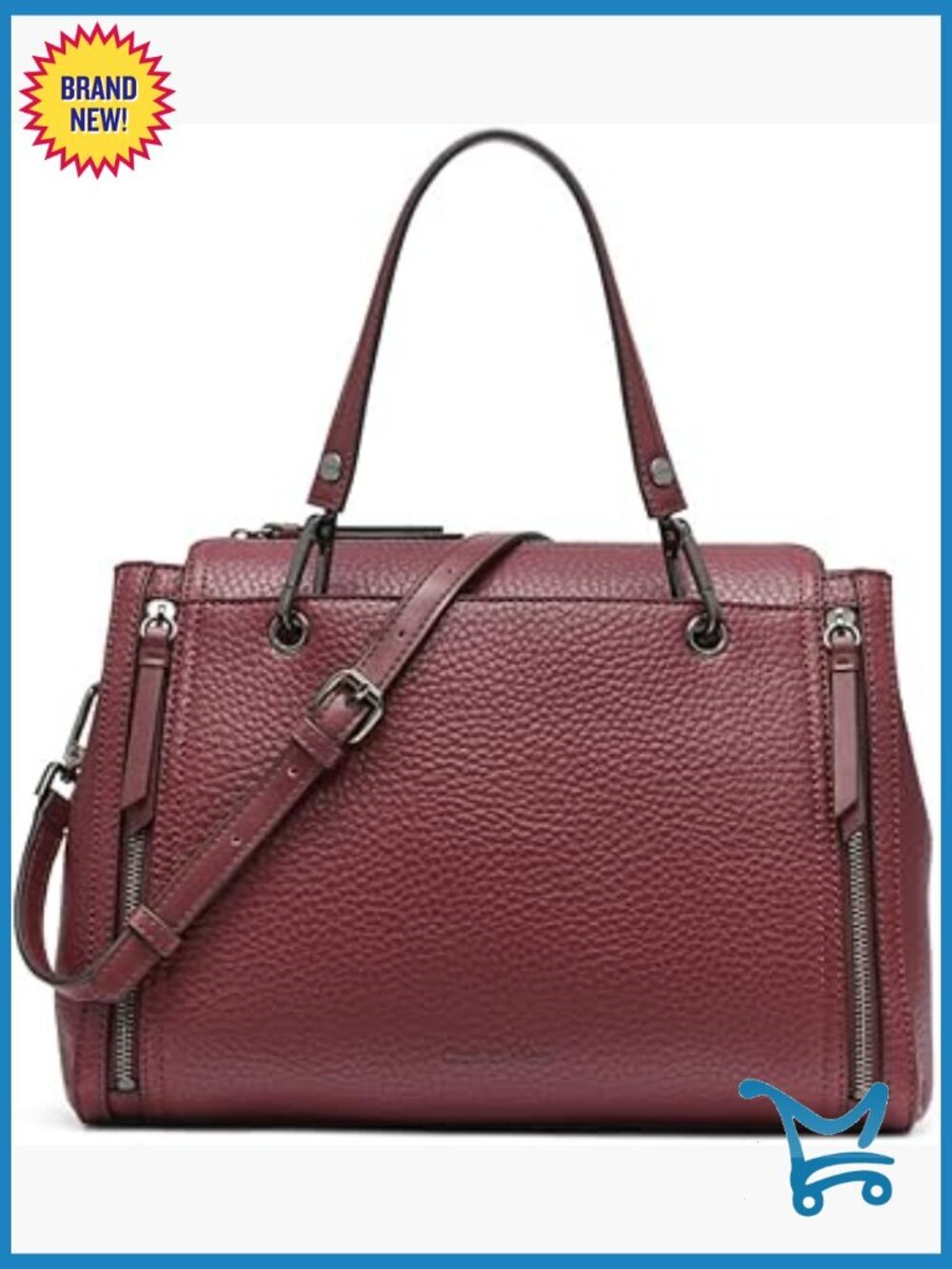 Vegan Leather Satchel with Adjustable Strap, Multiple Pockets, Crossbody
